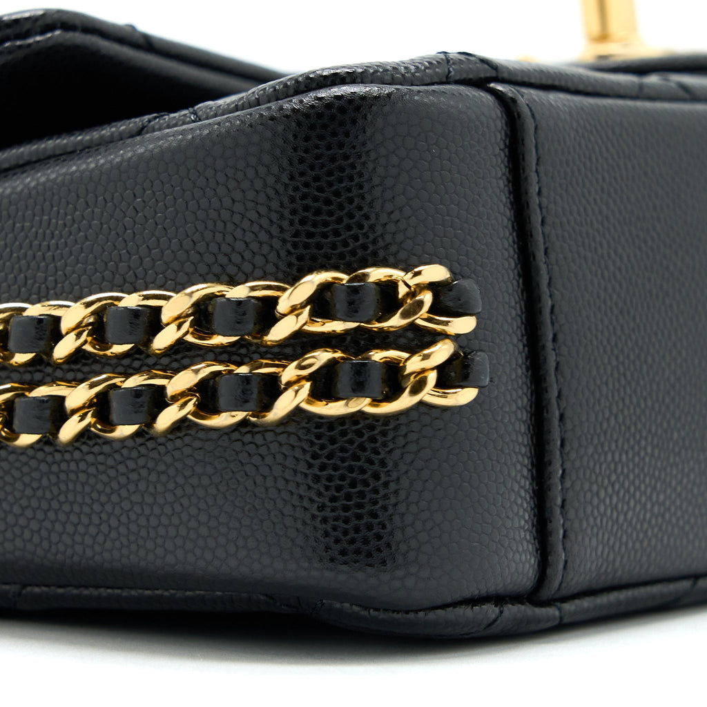 CHANEL 23C MINI FLAP BAG WITH CC LOGO CHAIN GRAINED CALFSKIN BLACK GHW (MICROCHIP)