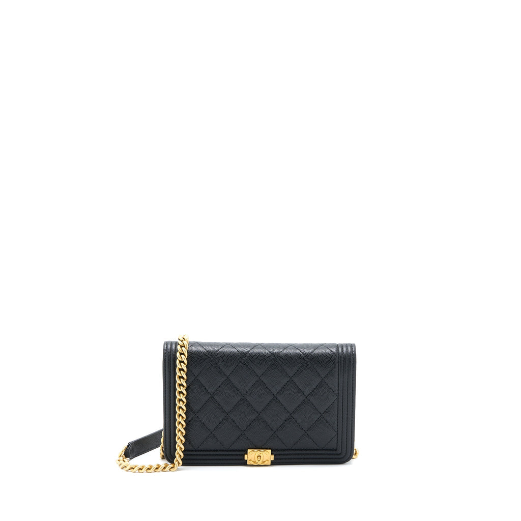 CHANEL BOY WALLET ON CHAIN CAVIAR BLACK GHW (MICROCHIP)