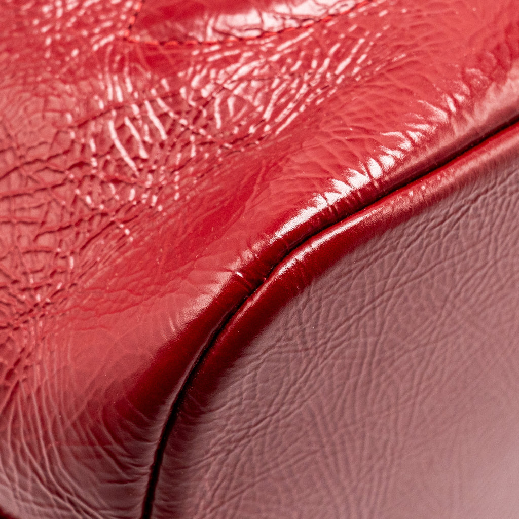 CHANEL CC DRAWSTRING MINI BUCKET BAG SHINY AGED CALFSKIN RED GHW