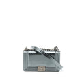 CHANEL MEDIUM BOY BAG PATENT GREY RUTHENIUM SHW