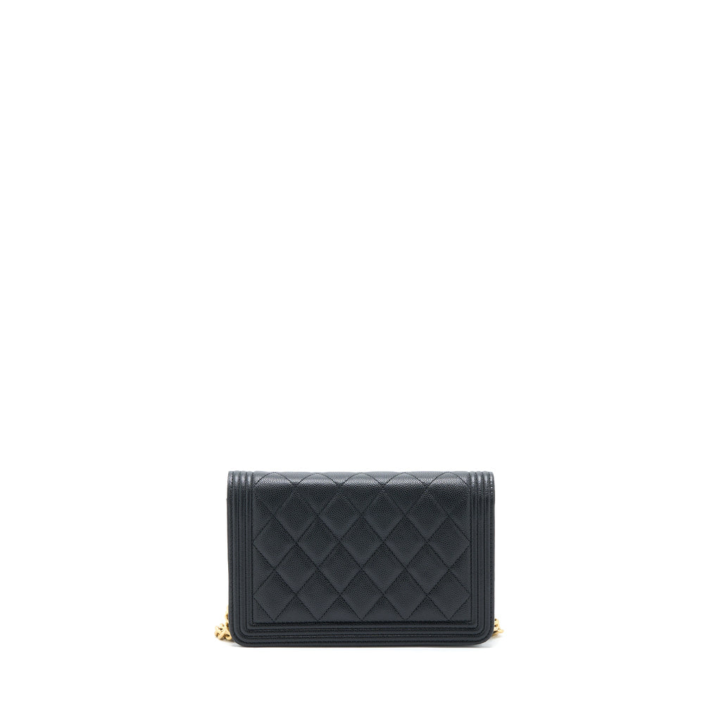CHANEL BOY WALLET ON CHAIN CAVIAR BLACK GHW (MICROCHIP)