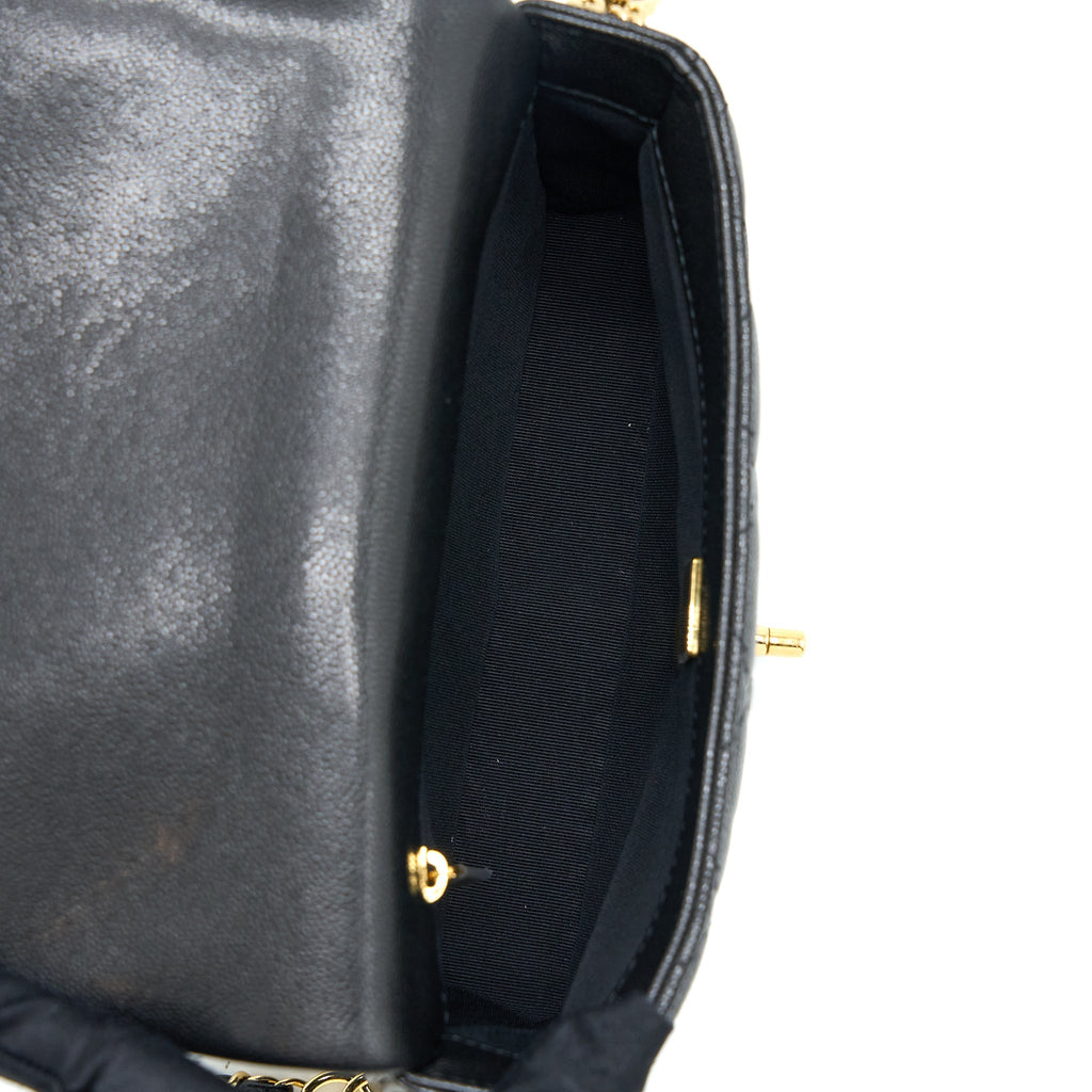 CHANEL 23C MINI FLAP BAG WITH CC LOGO CHAIN GRAINED CALFSKIN BLACK GHW (MICROCHIP)