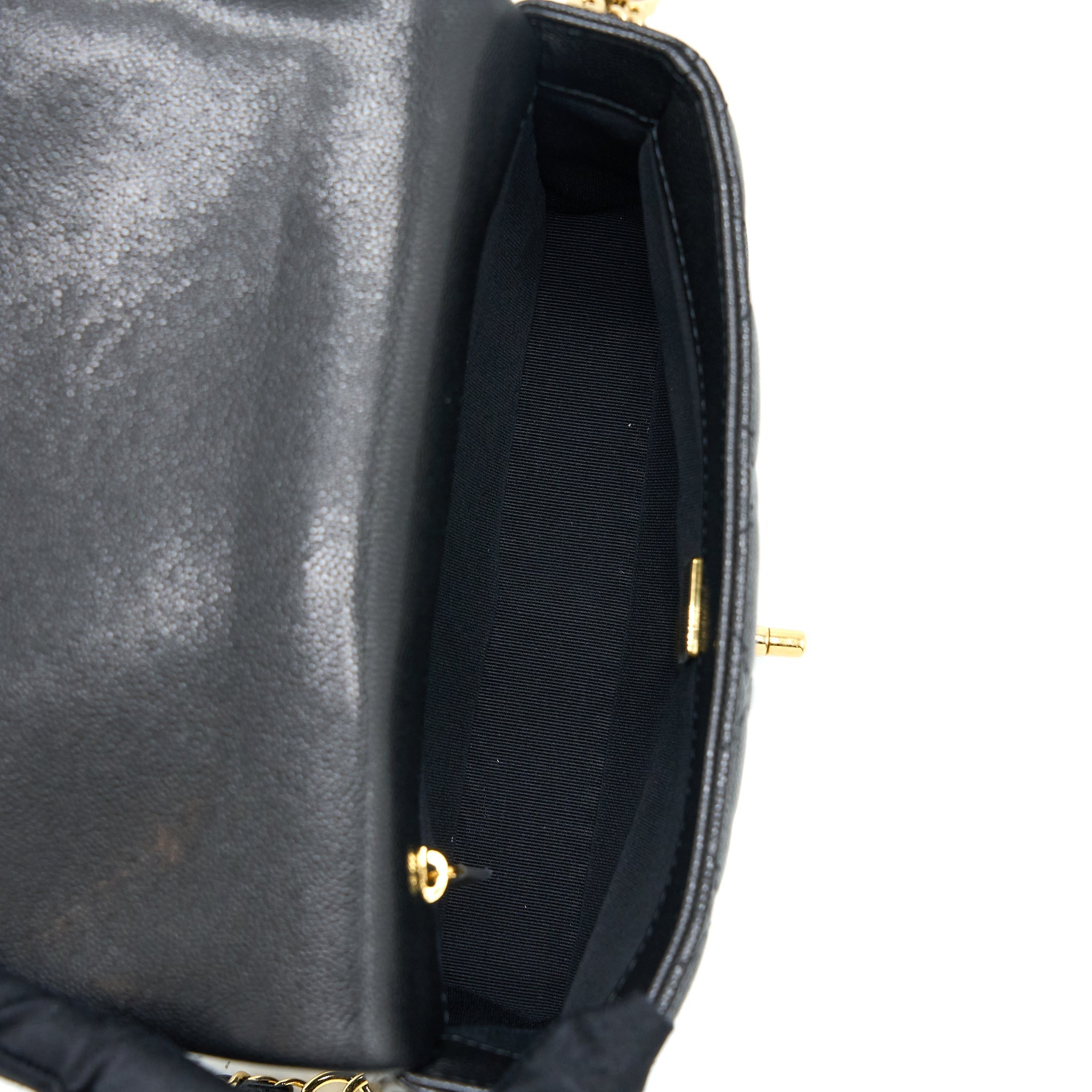 CHANEL 23C MINI FLAP BAG WITH CC LOGO CHAIN GRAINED CALFSKIN BLACK GHW (MICROCHIP)