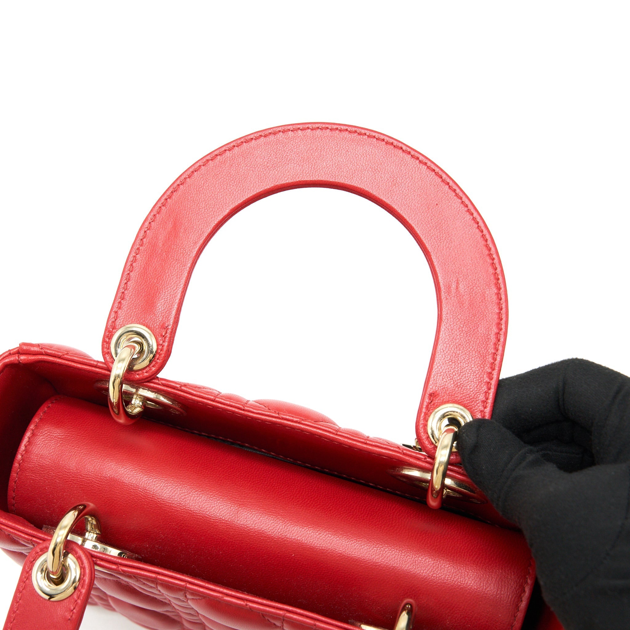 DIOR SMALL LADY DIOR BAG LAMBSKIN RED LGHW