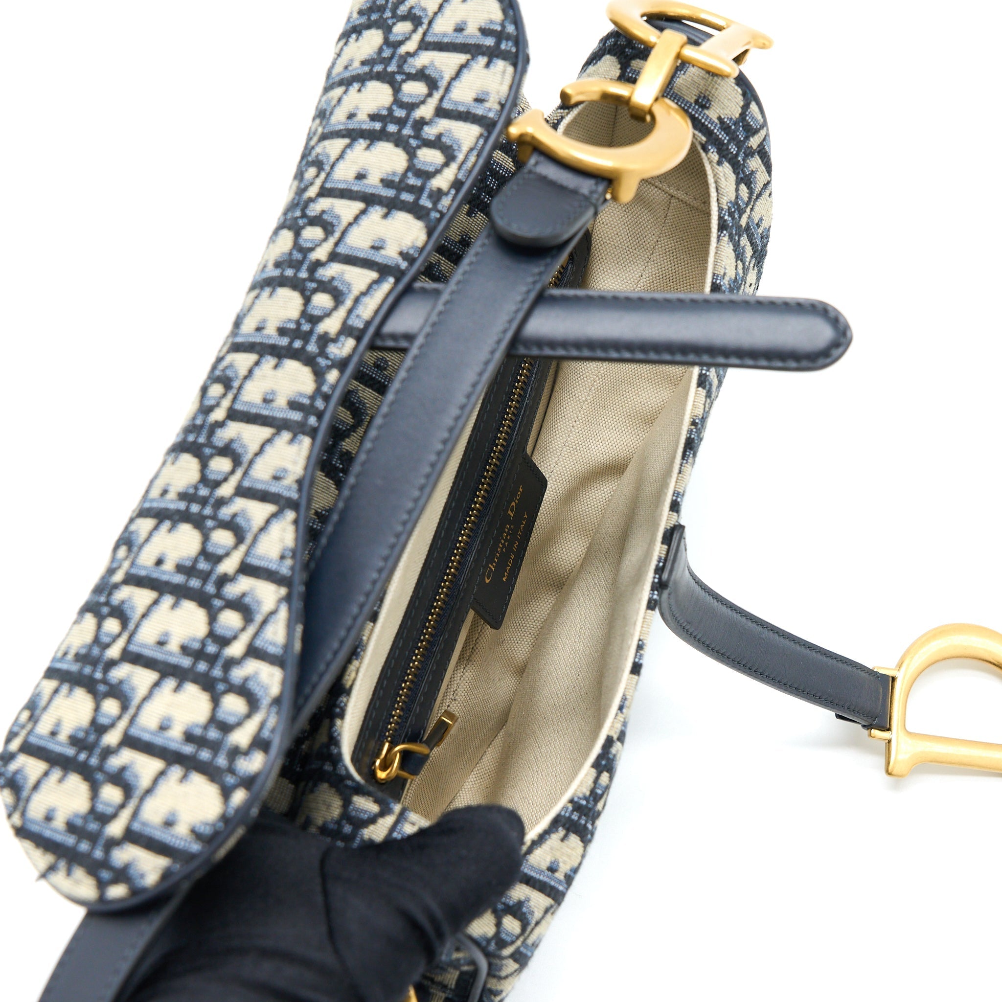 DIOR MEDIUM DIOR SADDLE BAG BLUE DIOR OBLIQUE JACQUARD GHW