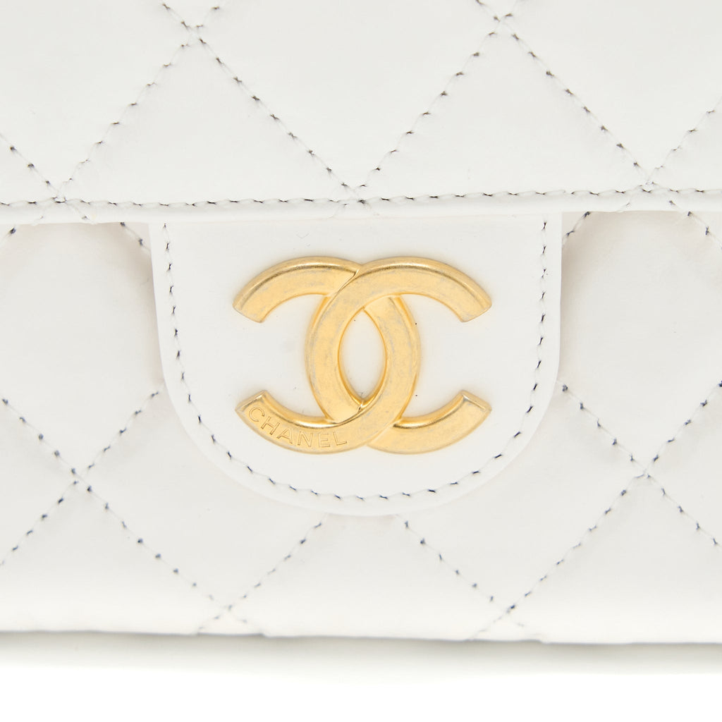 CHANEL 23C SMALL HOBO BAG SHINY CALFSKIN WHITE BRUSHED GHW (MICROCHIP)