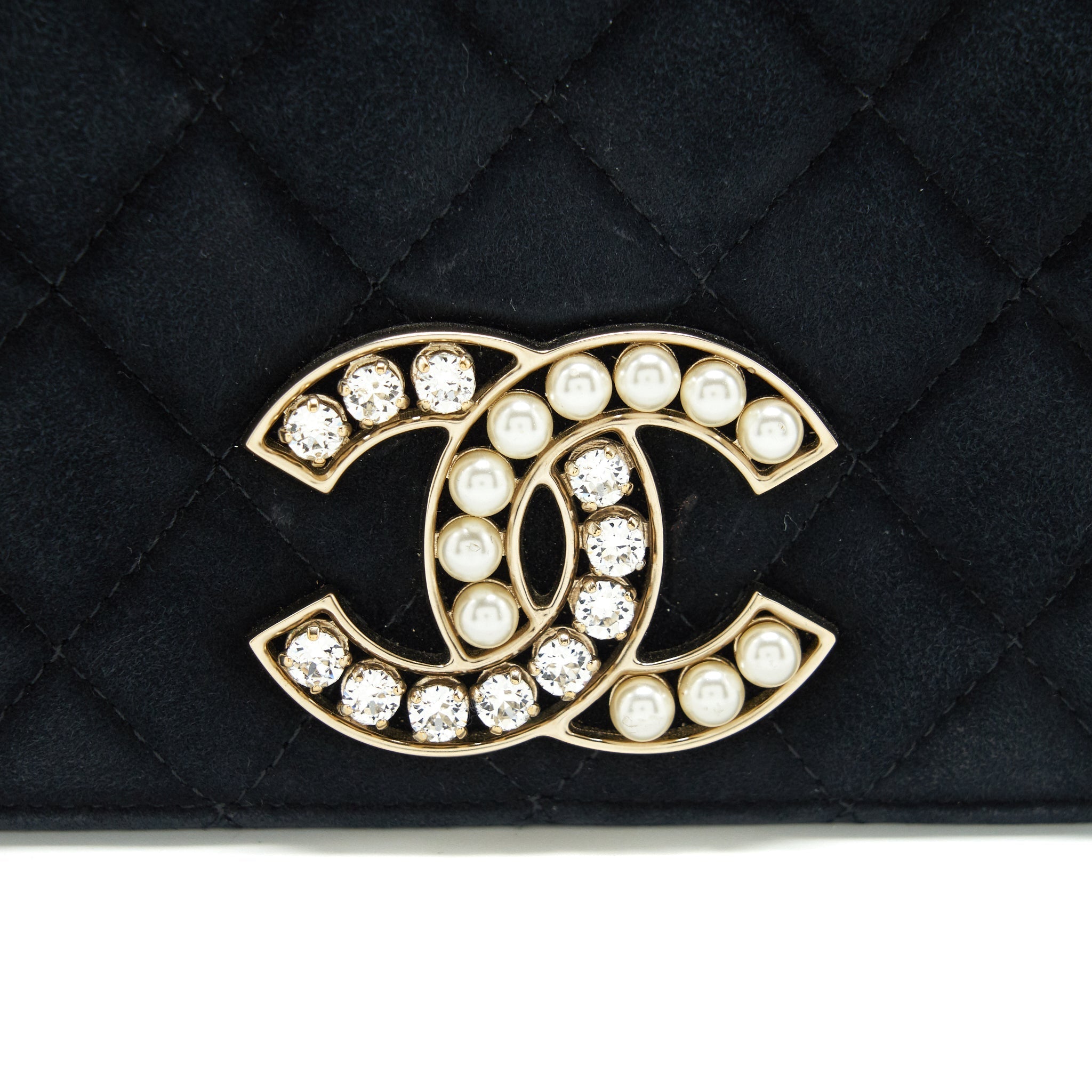 CHANEL QUILTED VELVET CC LOGO FLAP BAG BLACK LGHW