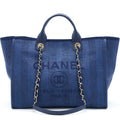 CHANEL DEAUVILLE TOTE BAG CANVAS DARK BLUE GHW