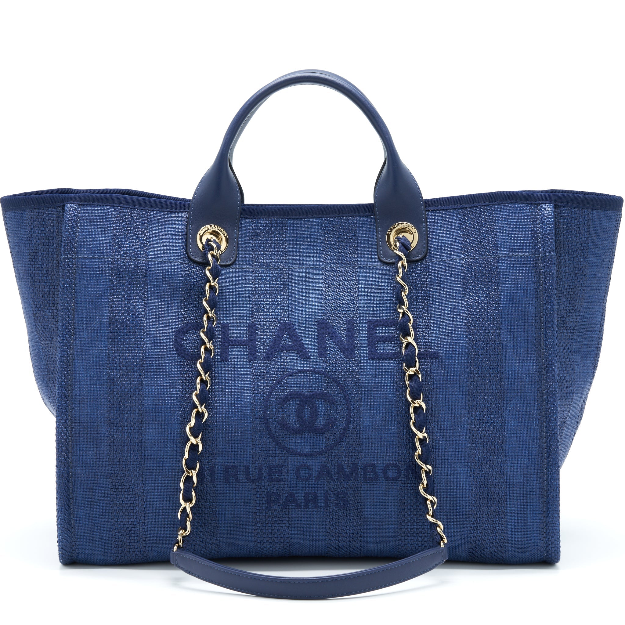 CHANEL DEAUVILLE TOTE BAG CANVAS DARK BLUE GHW