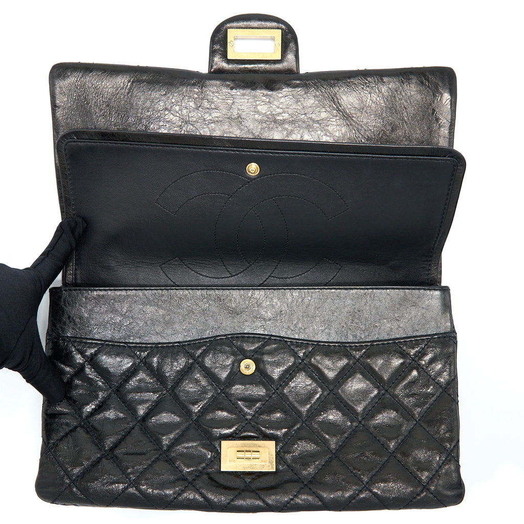CHANEL 2.55 REISSUE 227 SHINY AGED CALFSKIN BLACK GHW