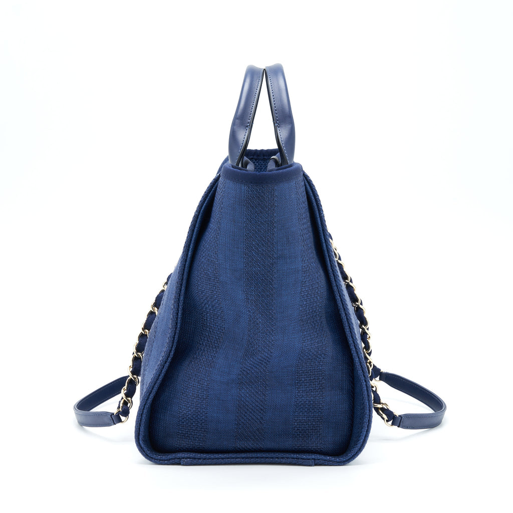 CHANEL DEAUVILLE TOTE BAG CANVAS DARK BLUE GHW