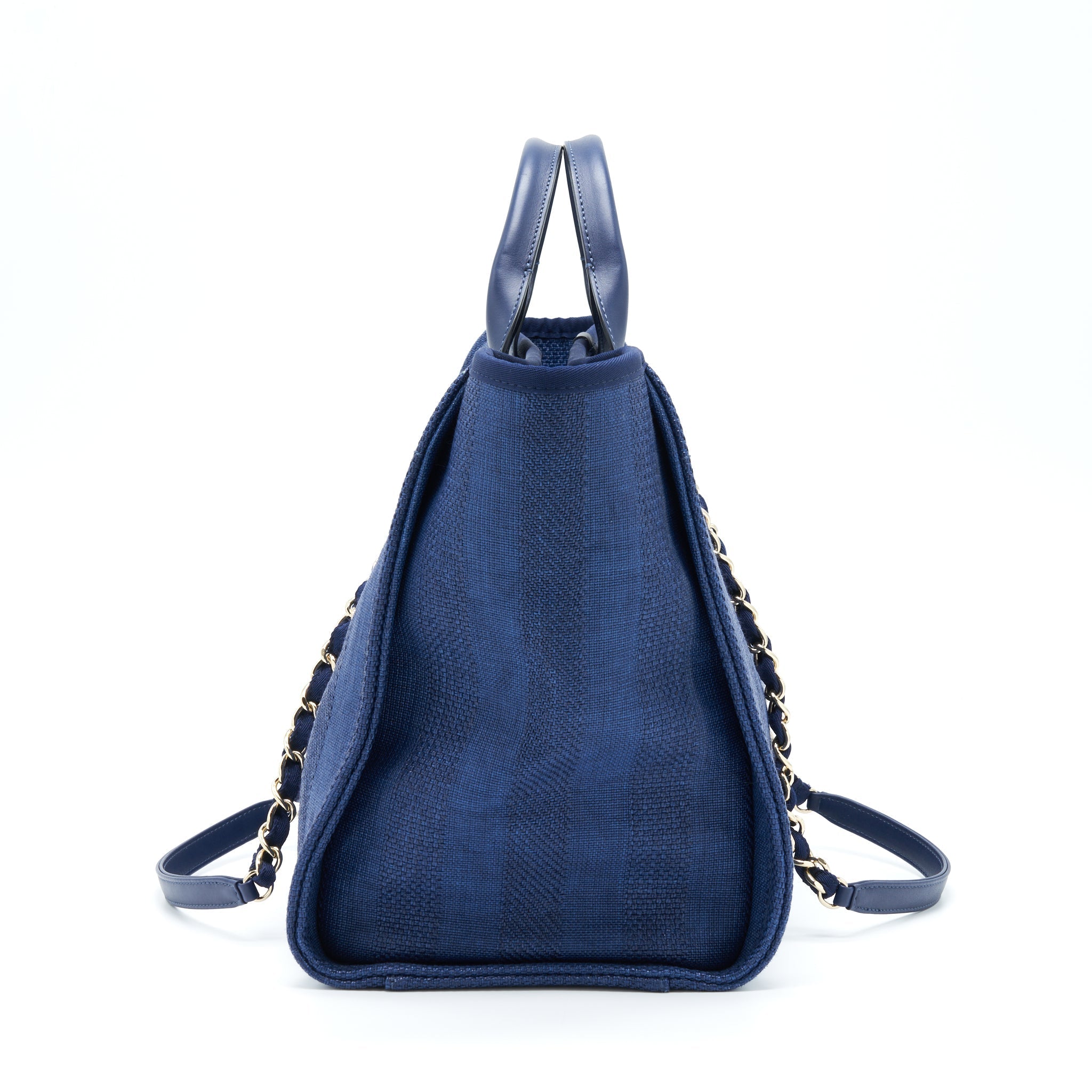 CHANEL DEAUVILLE TOTE BAG CANVAS DARK BLUE GHW