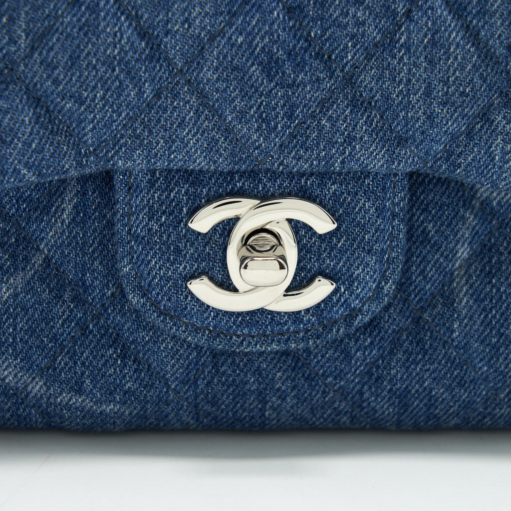 CHANEL 20B MINI SQUARE FLAP BAG CC PRINT DENIM BLUE SHW