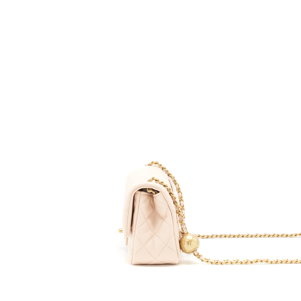 CHANEL 22C PEARL CRUSH MINI RECTANGULAR FLAP BAG LAMBSKIN LIGHT BERGE GHW (MICROCHIP)