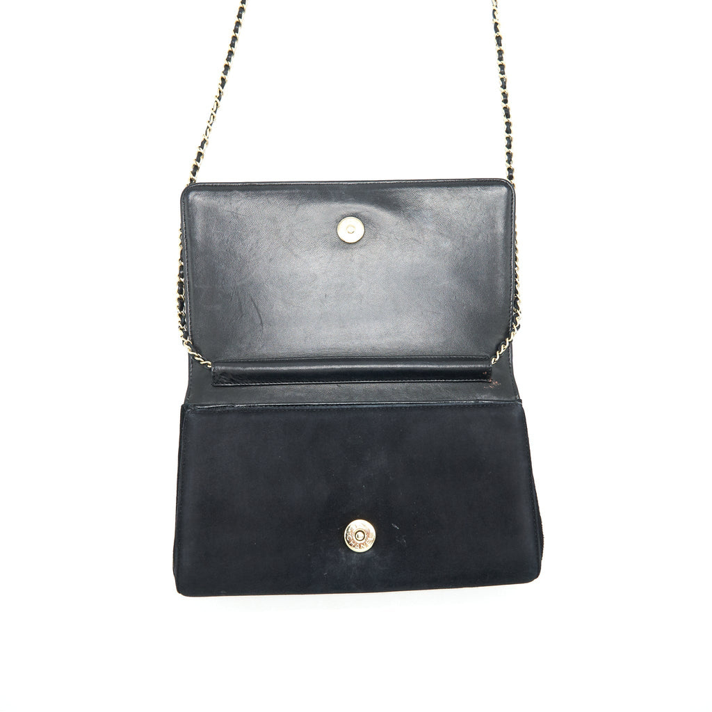 CHANEL QUILTED VELVET CC LOGO FLAP BAG BLACK LGHW