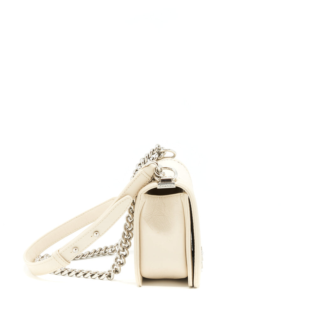 CHANEL MEDIUM BOY BAG CHEVRON LIMITED CALFSKIN IVORY SHW