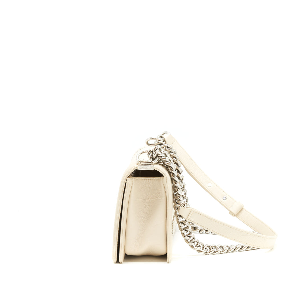 CHANEL MEDIUM BOY BAG CHEVRON LIMITED CALFSKIN IVORY SHW