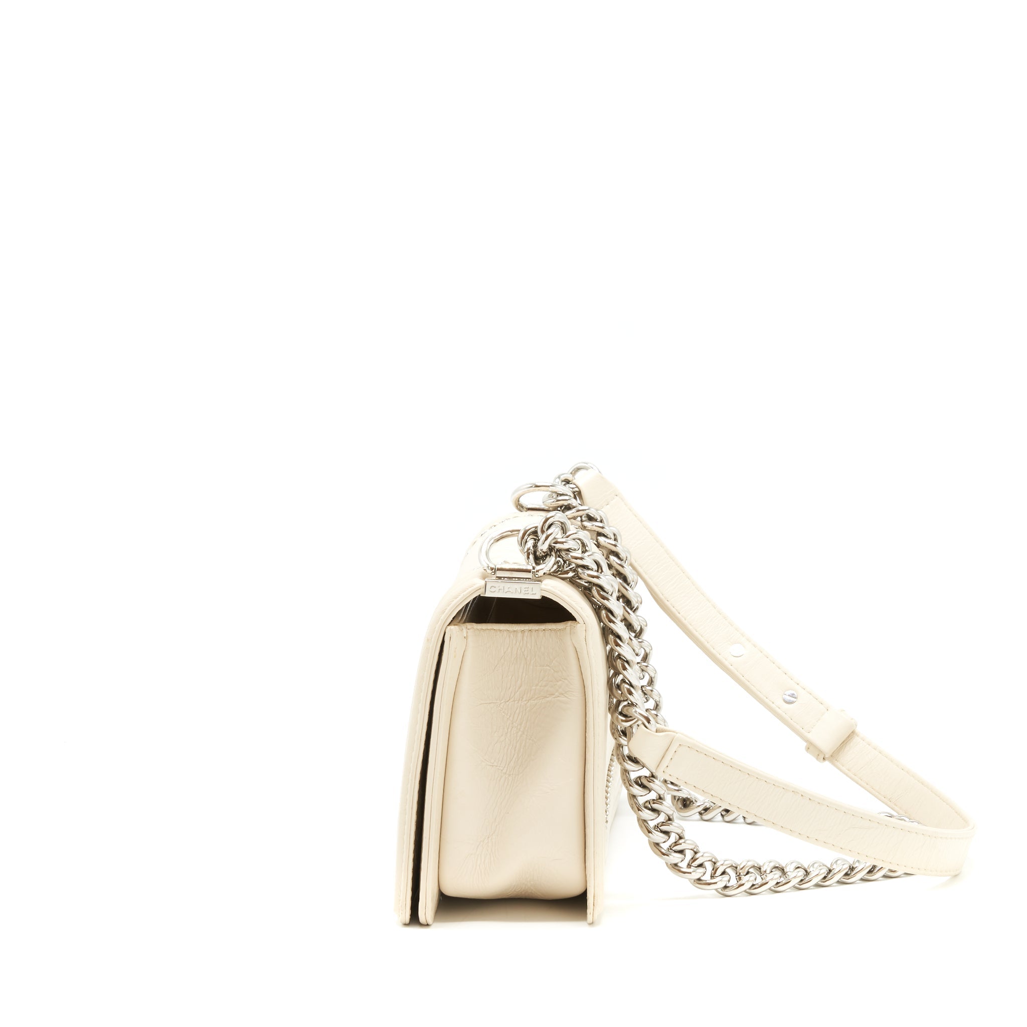CHANEL MEDIUM BOY BAG CHEVRON LIMITED CALFSKIN IVORY SHW