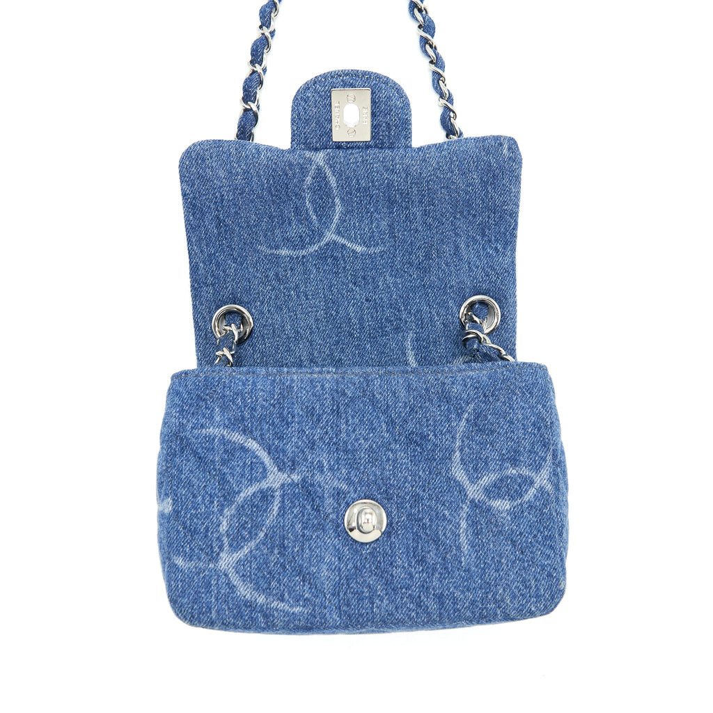 CHANEL 20B MINI SQUARE FLAP BAG CC PRINT DENIM BLUE SHW