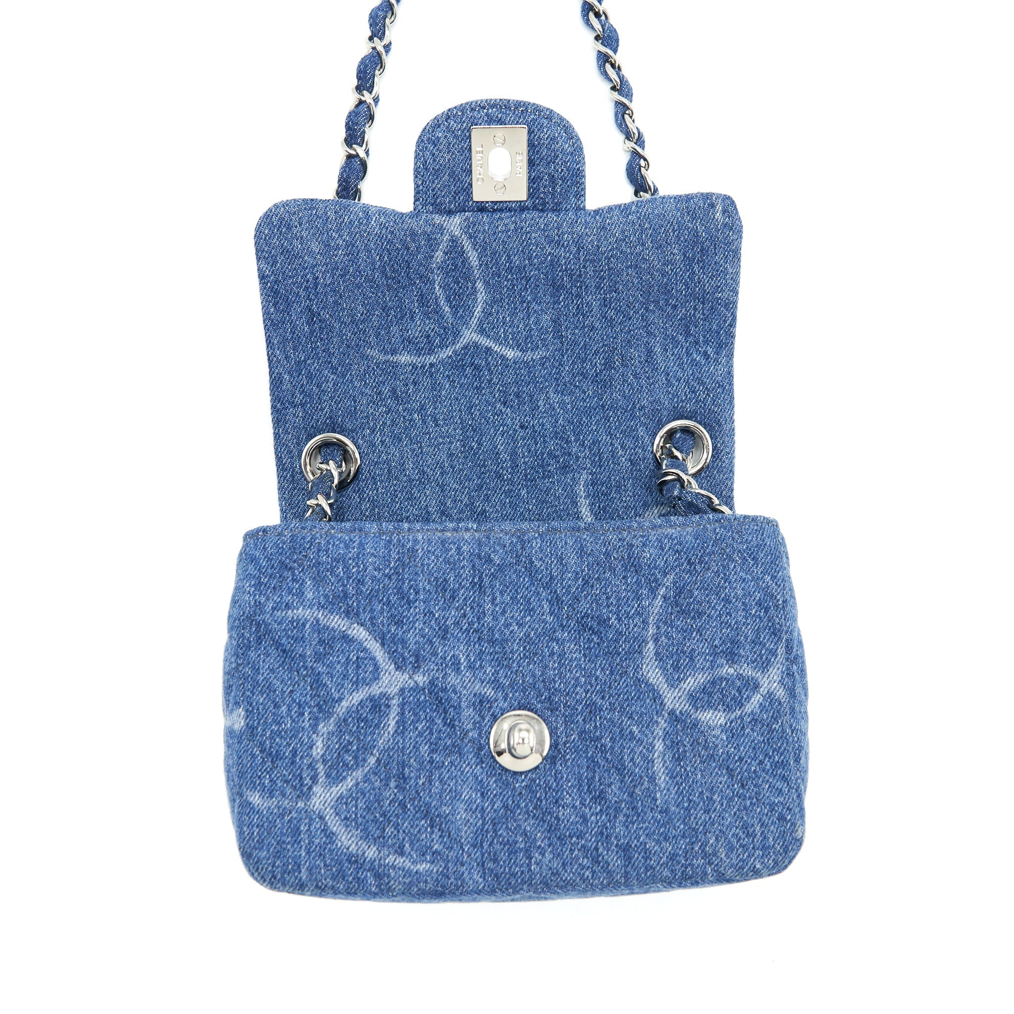 CHANEL 20B MINI SQUARE FLAP BAG CC PRINT DENIM BLUE SHW