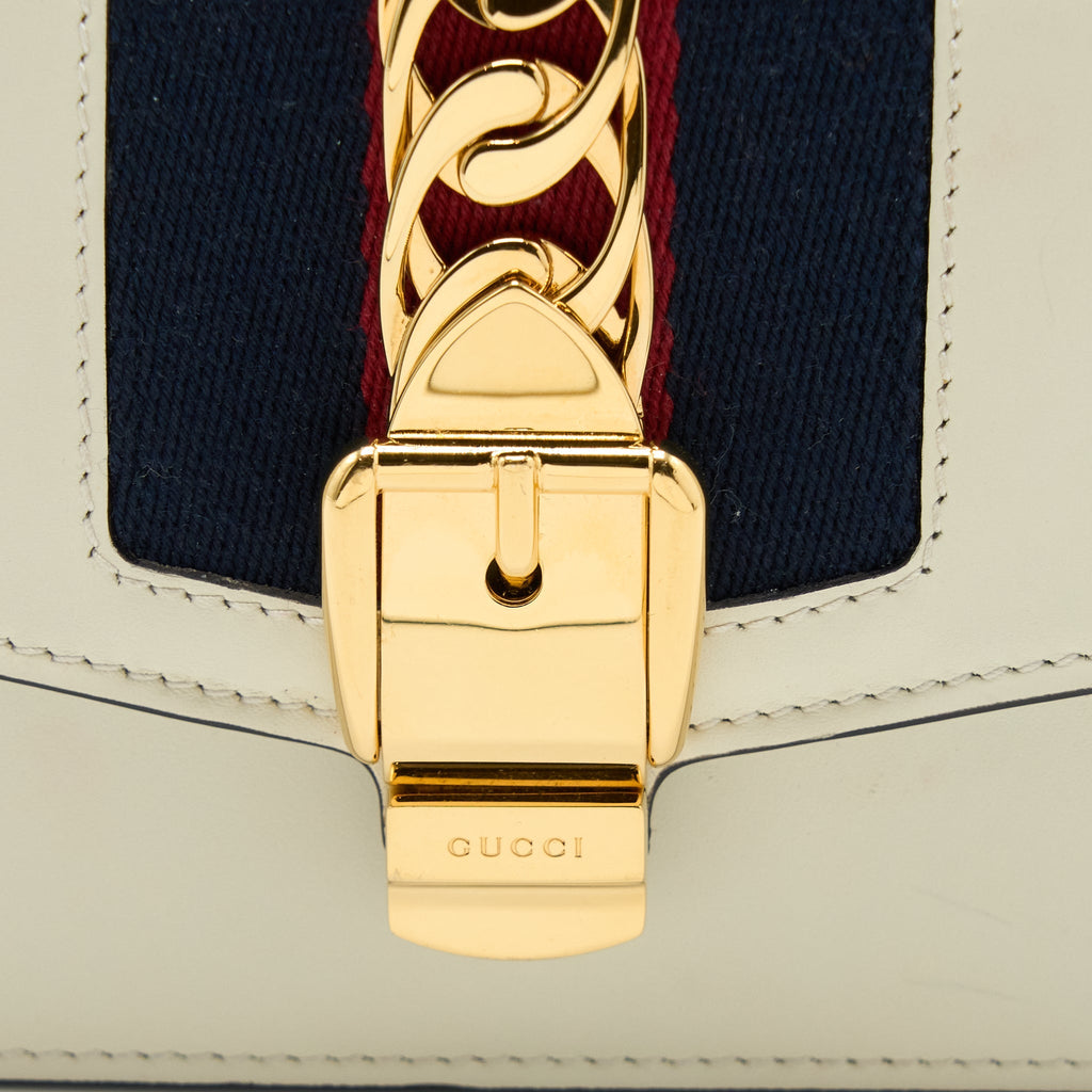 GUCCI SYLVIE MINI CHAIN BAG CALFSKIN WHITE GHW