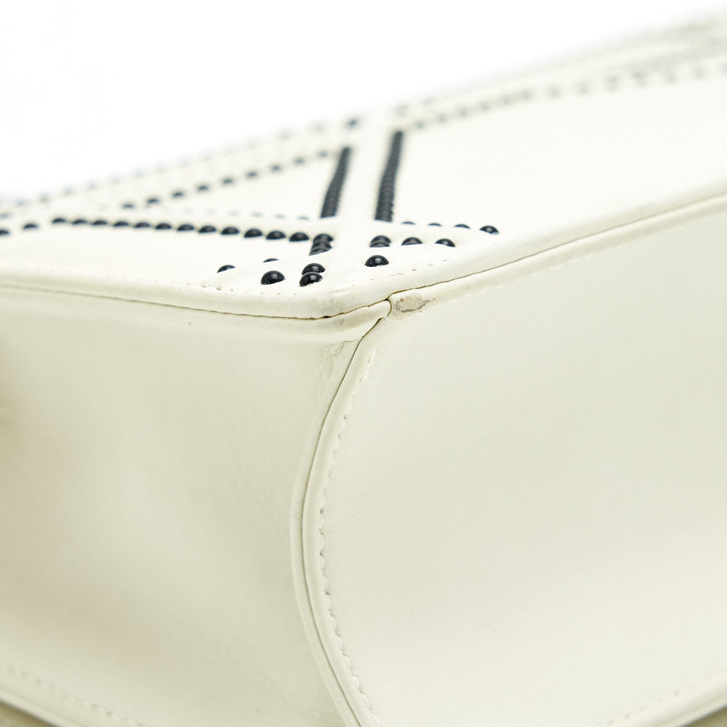 DIOR SMALL DIORAMA STUDDED WHITE WITH BLACK HARDWARE