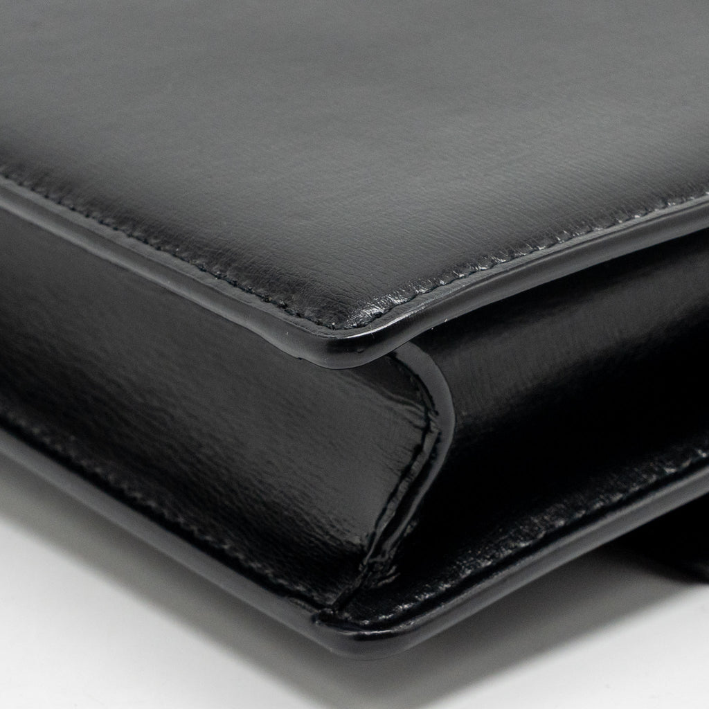 SAINT LAURENT/YSL MEDIUM TOP HANDLE SUNSET BAG CALFSKIN BLACK GHW