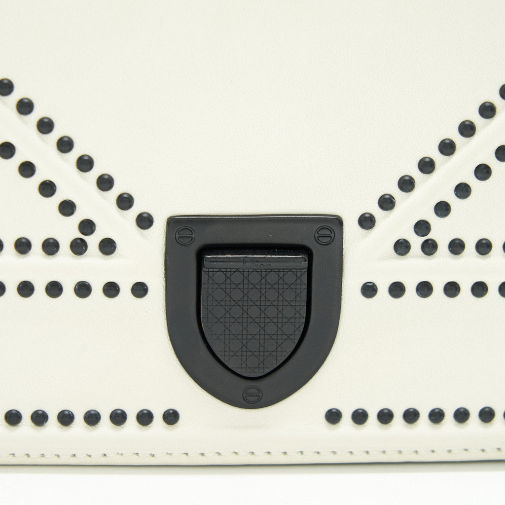 DIOR SMALL DIORAMA STUDDED WHITE WITH BLACK HARDWARE