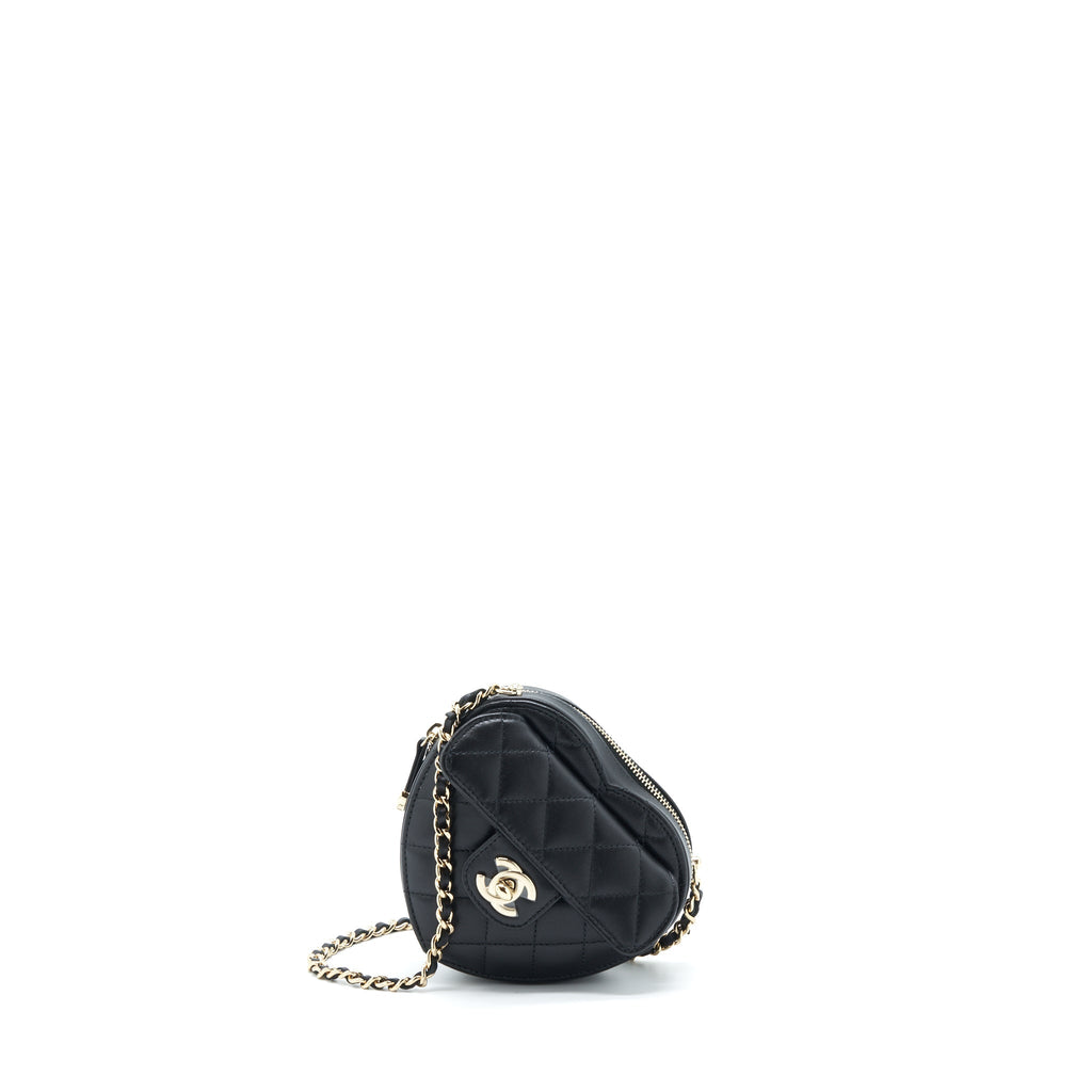 CHANEL 22S SMALL HEART BAG LAMBSKIN BLACK LGHW