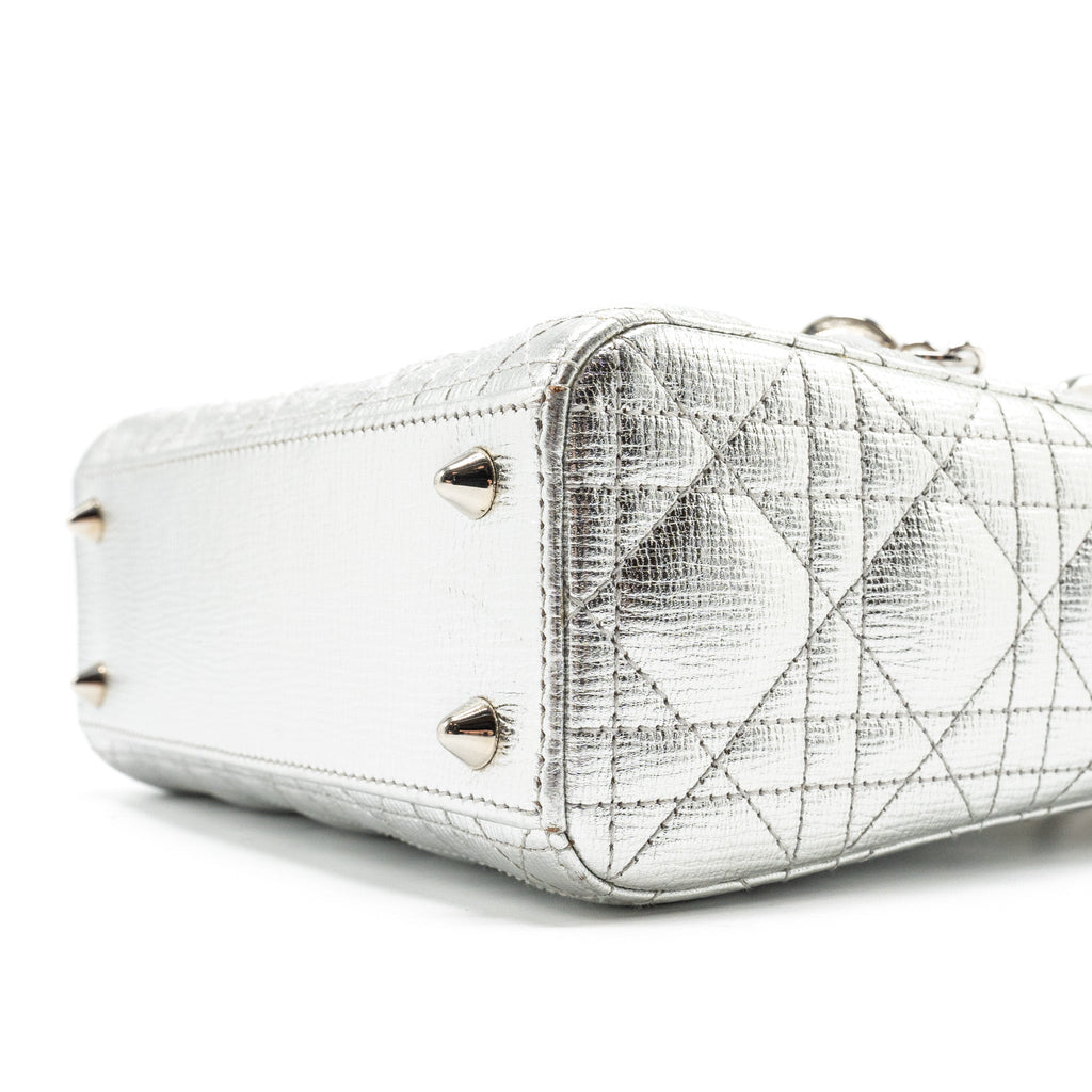 DIOR SMALL MY ABC LADY DIOR CANNAGE CALFSKIN METALLIC SILVER SHW