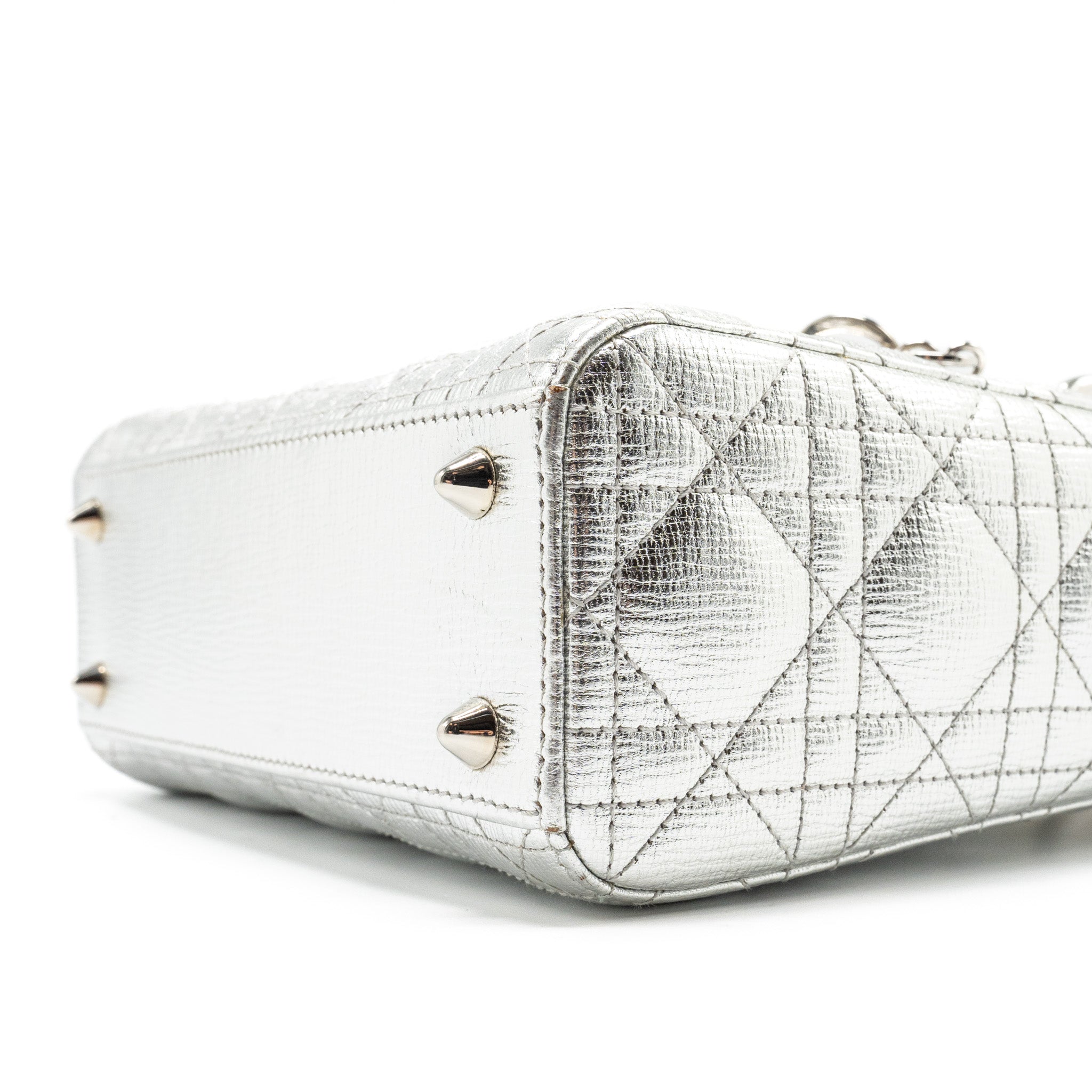 DIOR SMALL MY ABC LADY DIOR CANNAGE CALFSKIN METALLIC SILVER SHW