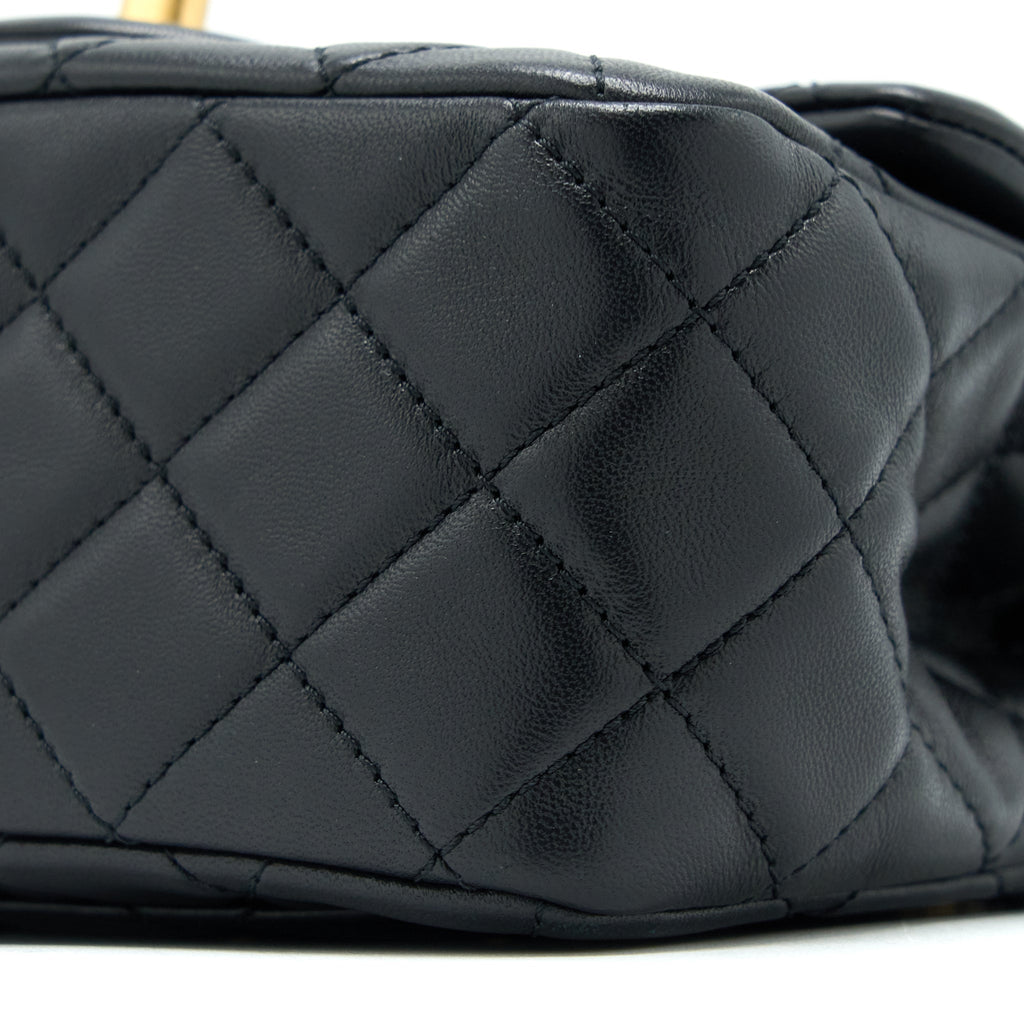 CHANEL PEARL CRUSH MINI SQUARE LAMBSKIN BLACK BRUSHED GHW (MICROCHIP)