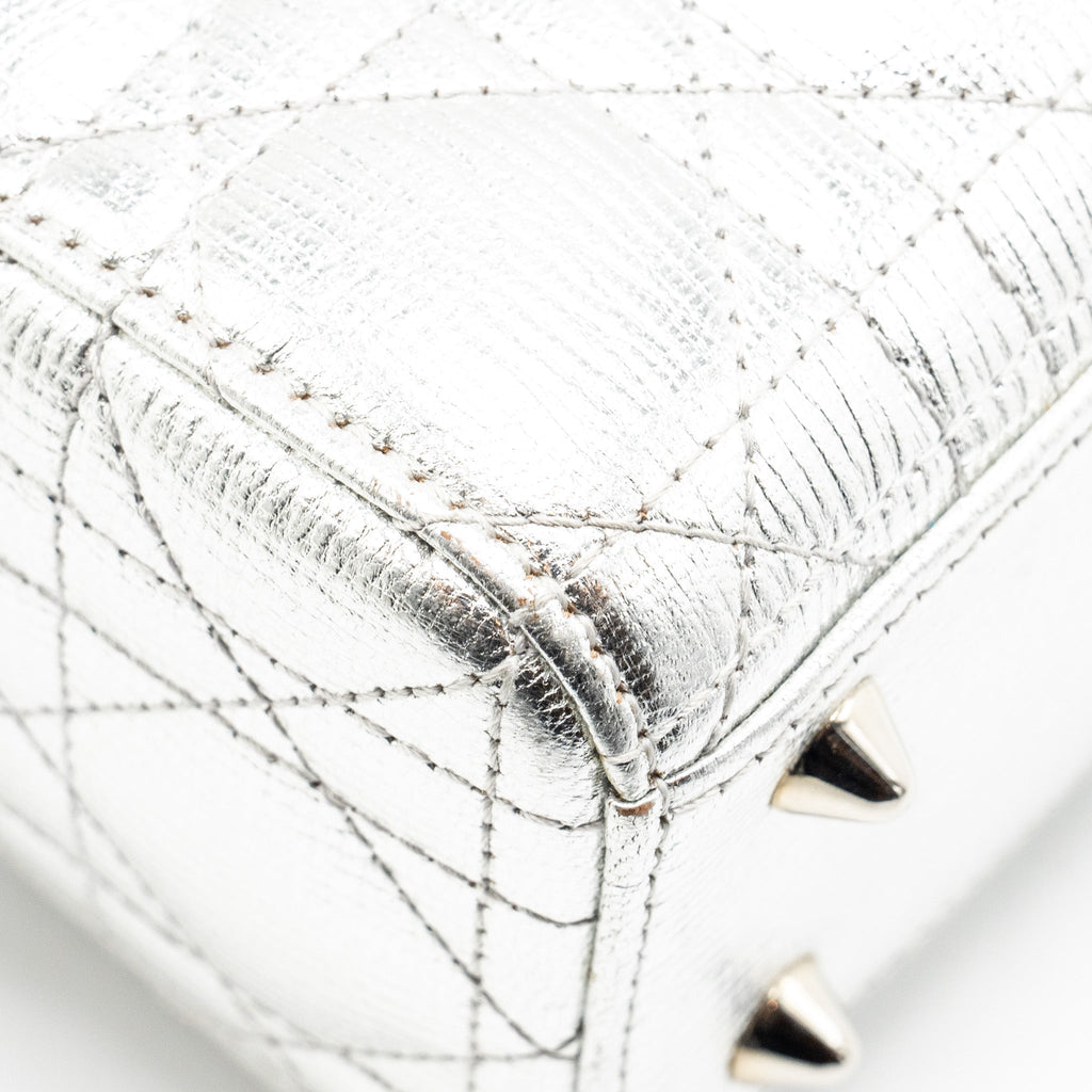 DIOR SMALL MY ABC LADY DIOR CANNAGE CALFSKIN METALLIC SILVER SHW