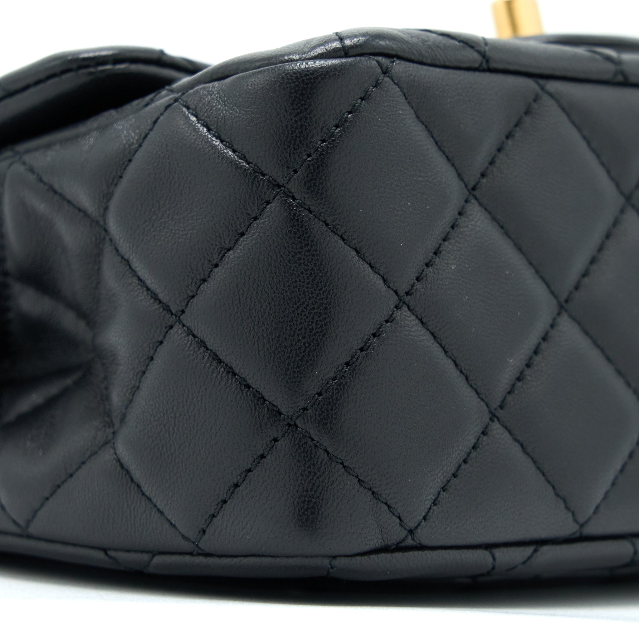 CHANEL PEARL CRUSH MINI SQUARE LAMBSKIN BLACK BRUSHED GHW (MICROCHIP)