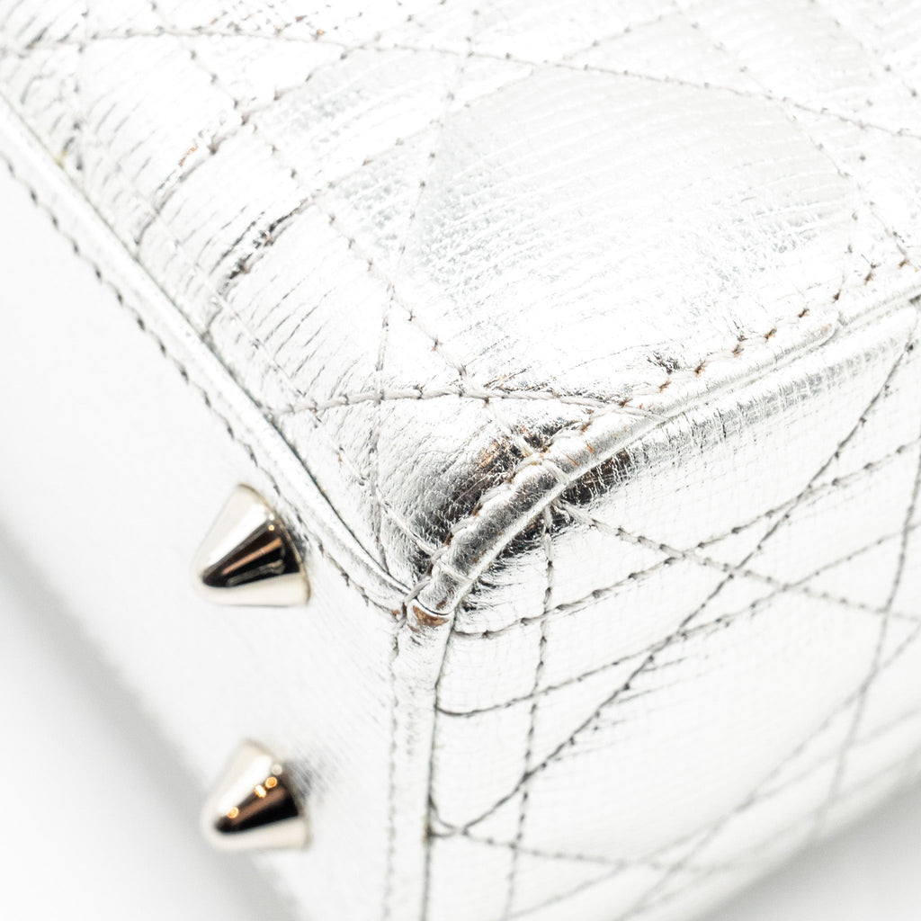 DIOR SMALL MY ABC LADY DIOR CANNAGE CALFSKIN METALLIC SILVER SHW