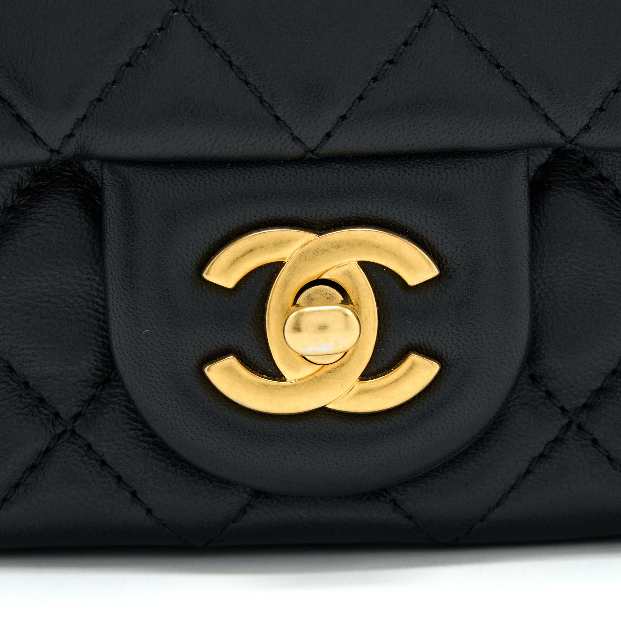 CHANEL PEARL CRUSH MINI SQUARE LAMBSKIN BLACK BRUSHED GHW (MICROCHIP)