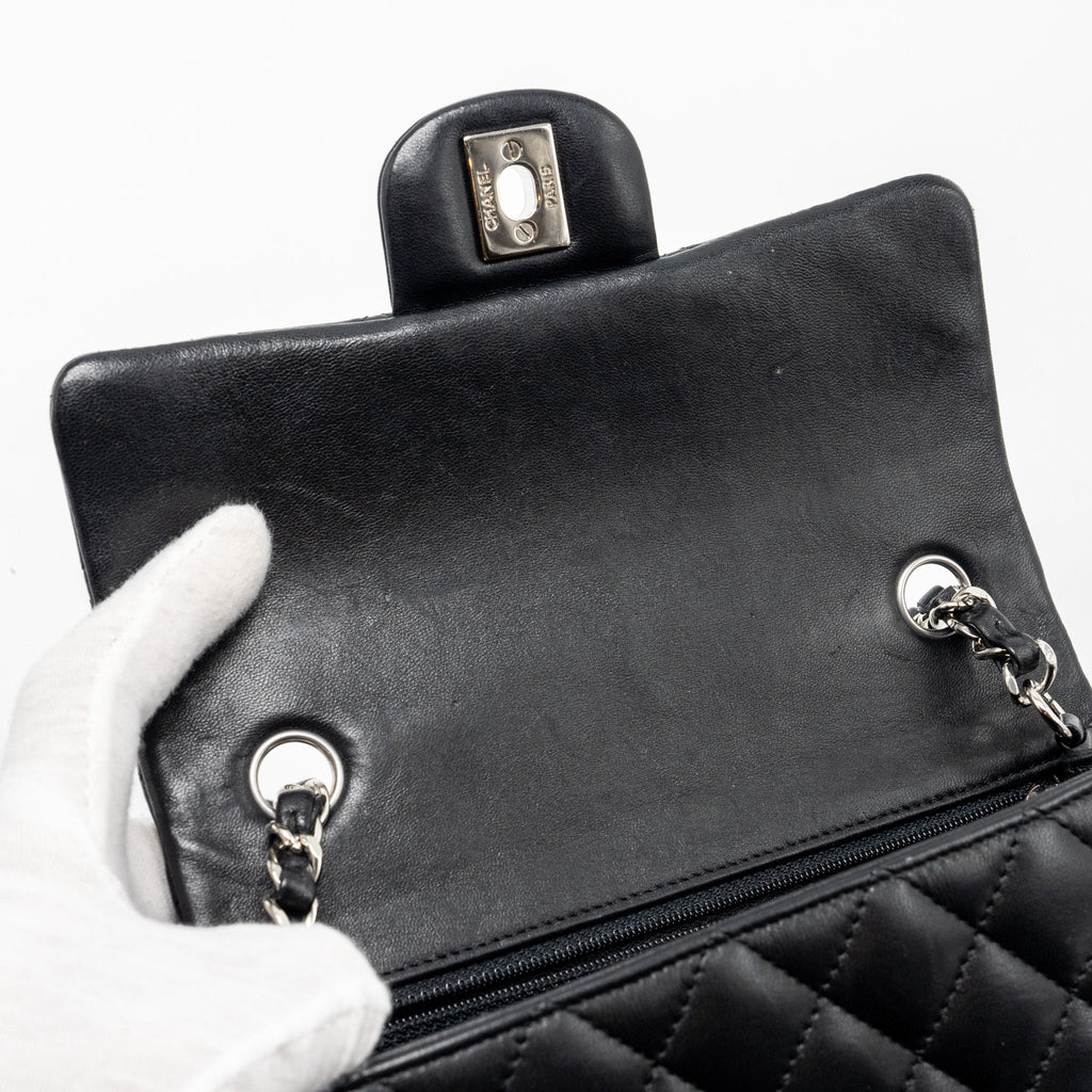 CHANEL MINI RECTANGULAR FLAP BAG LAMBSKIN BLACK SHW