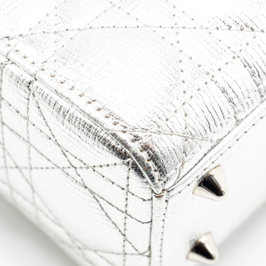 DIOR SMALL MY ABC LADY DIOR CANNAGE CALFSKIN METALLIC SILVER SHW