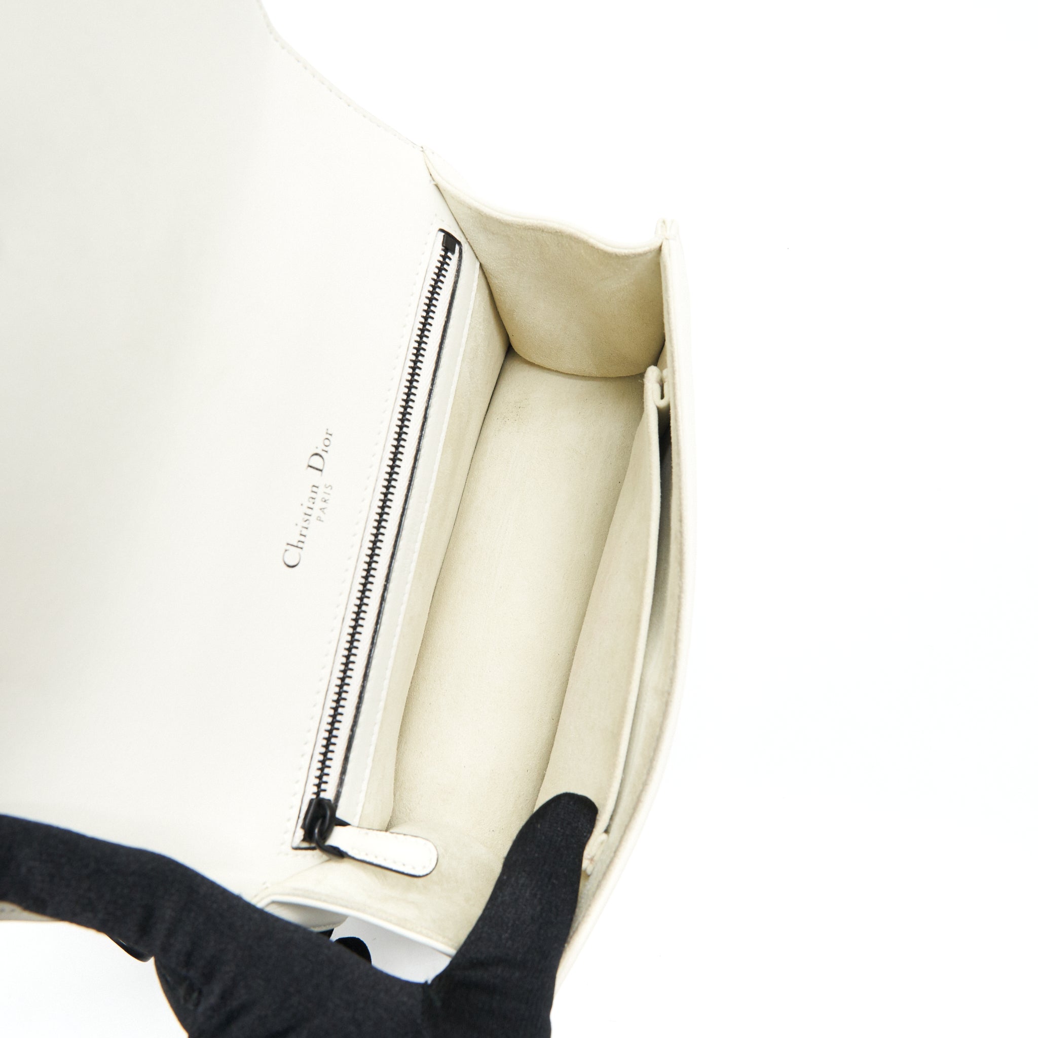 DIOR SMALL DIORAMA STUDDED WHITE WITH BLACK HARDWARE