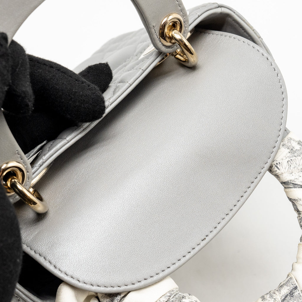 DIOR MINI LADY DIOR LAMBSKIN IRIDESCENT GREY LGHW