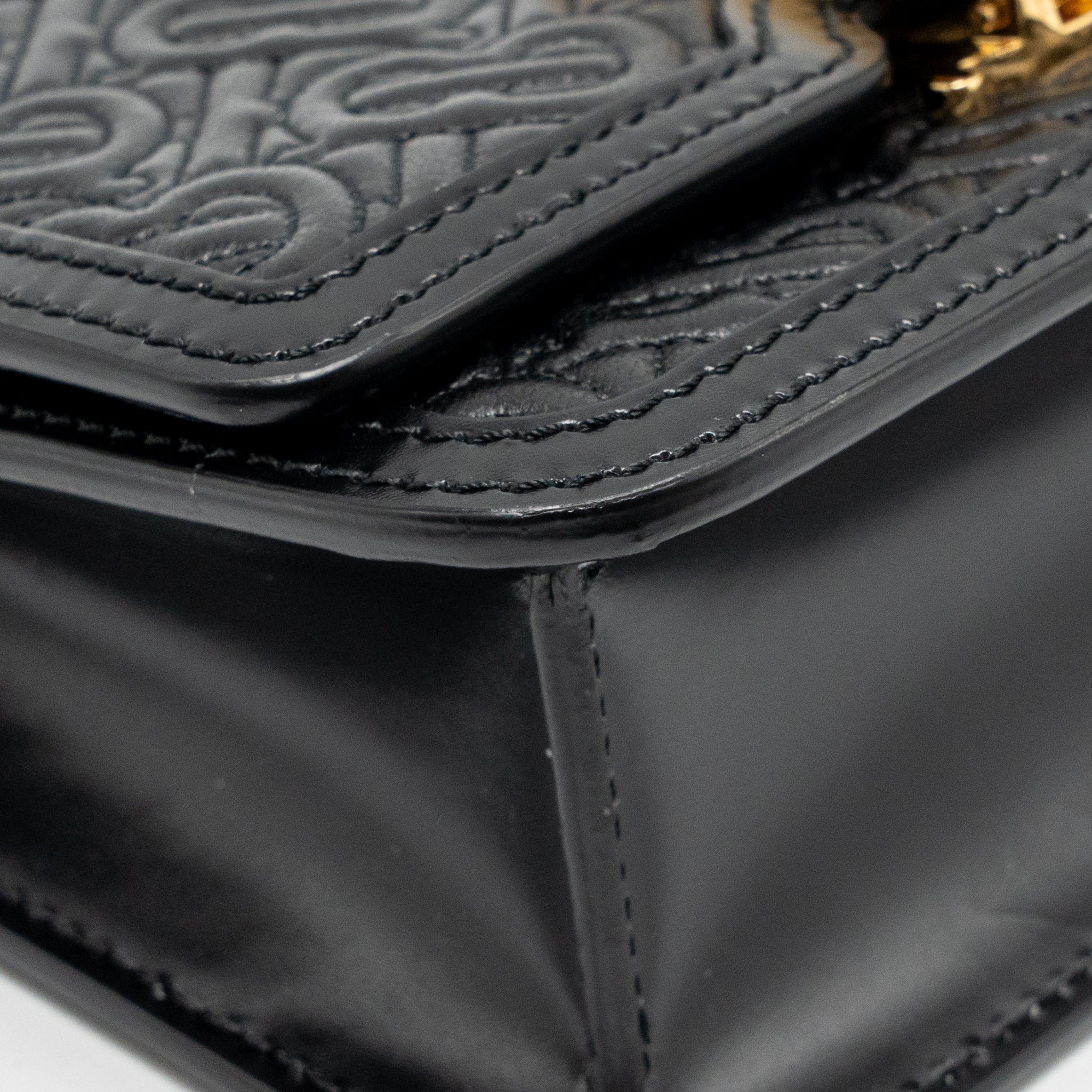 BURBERRY MINI TB MONOGRAM EMBOSSED SHOULDER BAG LAMBSKIN BLACK GHW