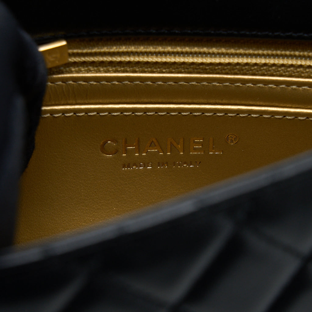 CHANEL PEARL CRUSH MINI SQUARE LAMBSKIN BLACK BRUSHED GHW (MICROCHIP)