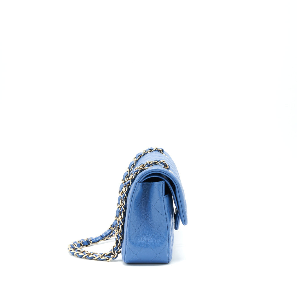 CHANEL SMALL CLASSIC DOUBLE FLAP CAVIAR BLUE LGHW