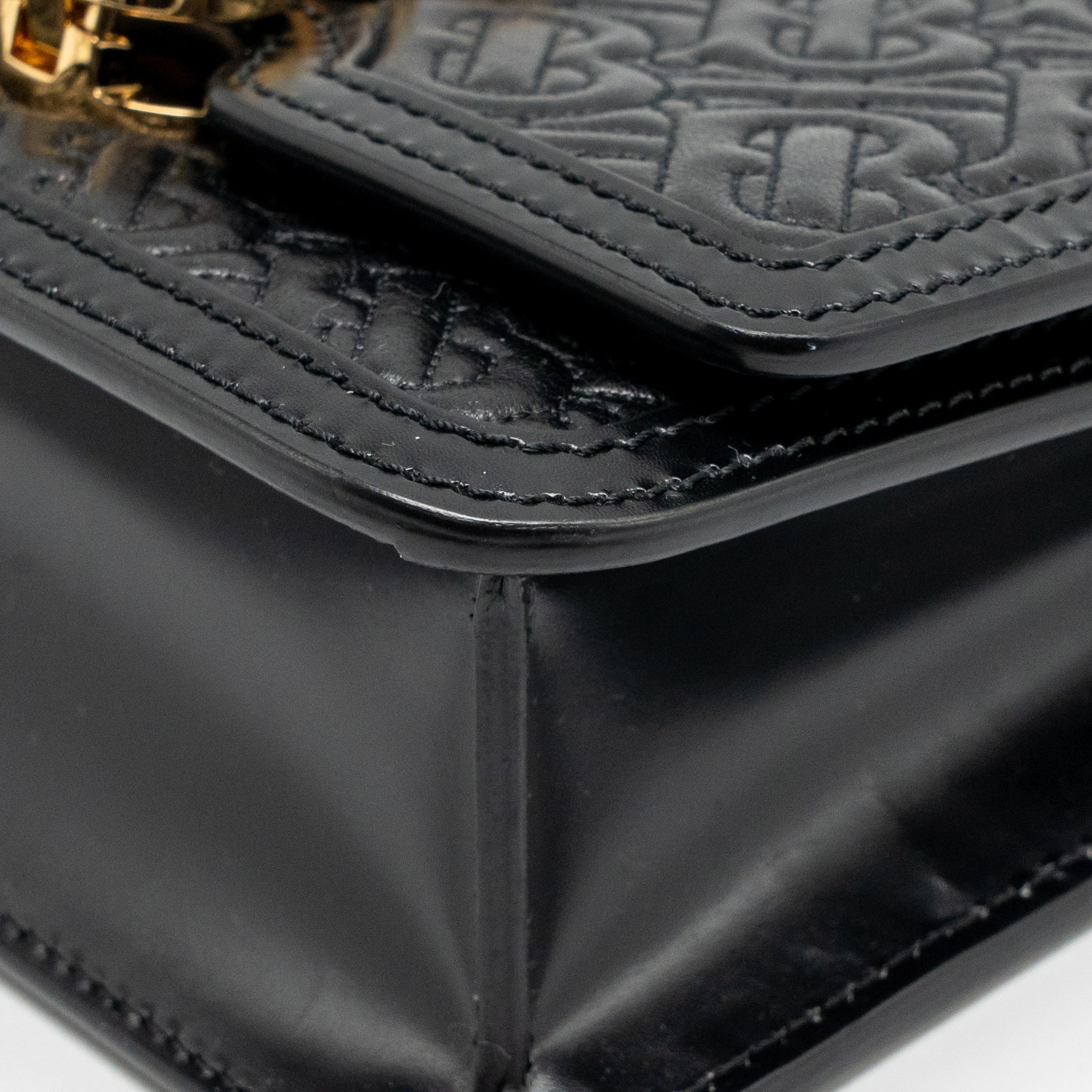 BURBERRY MINI TB MONOGRAM EMBOSSED SHOULDER BAG LAMBSKIN BLACK GHW