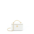 CHANEL 22S LOGO TOP HANDLE LONG VANITY WITH CHAIN CAVIAR WHITE GHW
