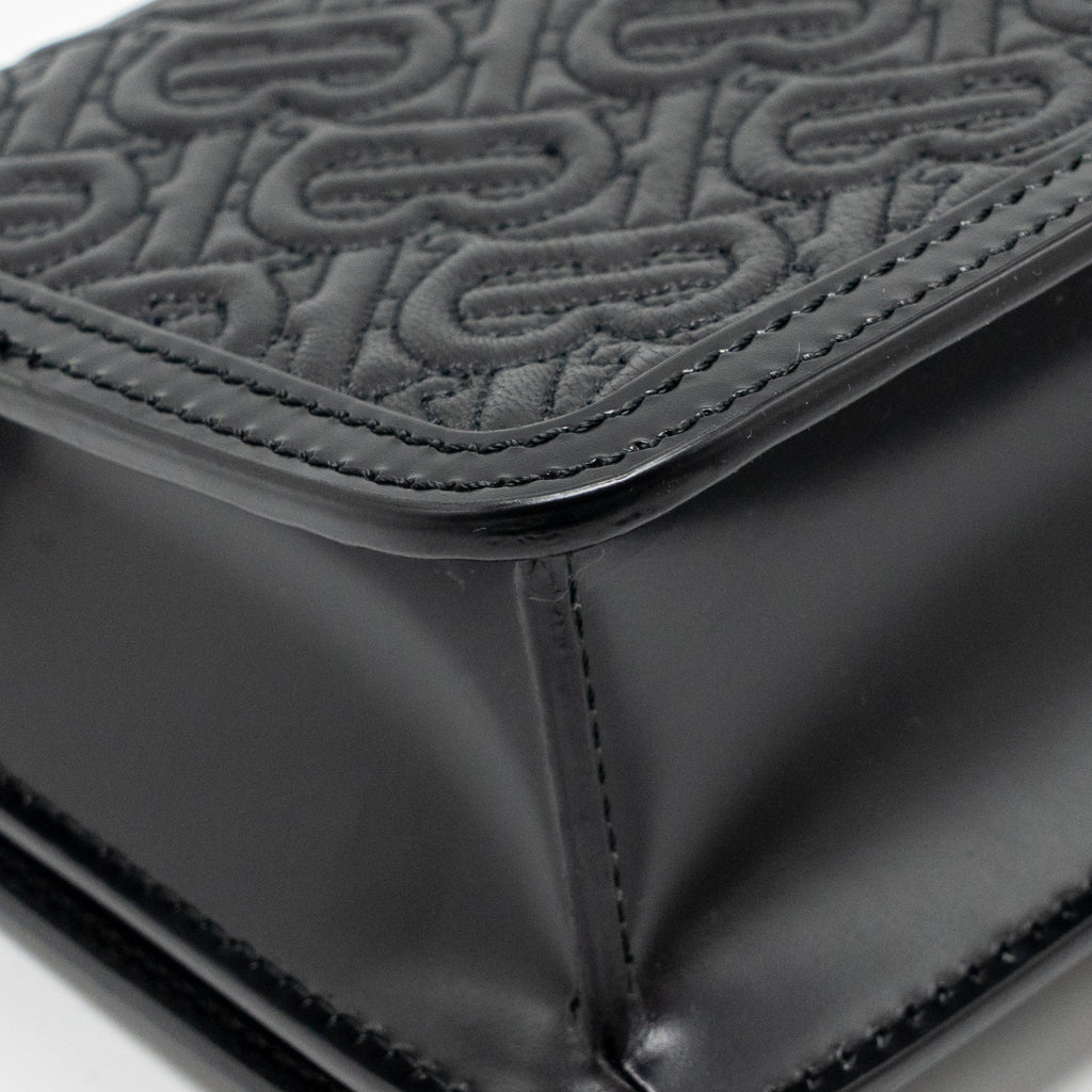 BURBERRY MINI TB MONOGRAM EMBOSSED SHOULDER BAG LAMBSKIN BLACK GHW