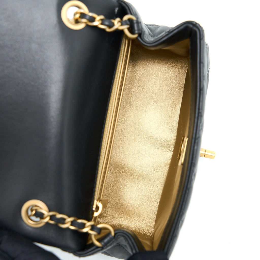 CHANEL PEARL CRUSH MINI SQUARE LAMBSKIN BLACK BRUSHED GHW (MICROCHIP)