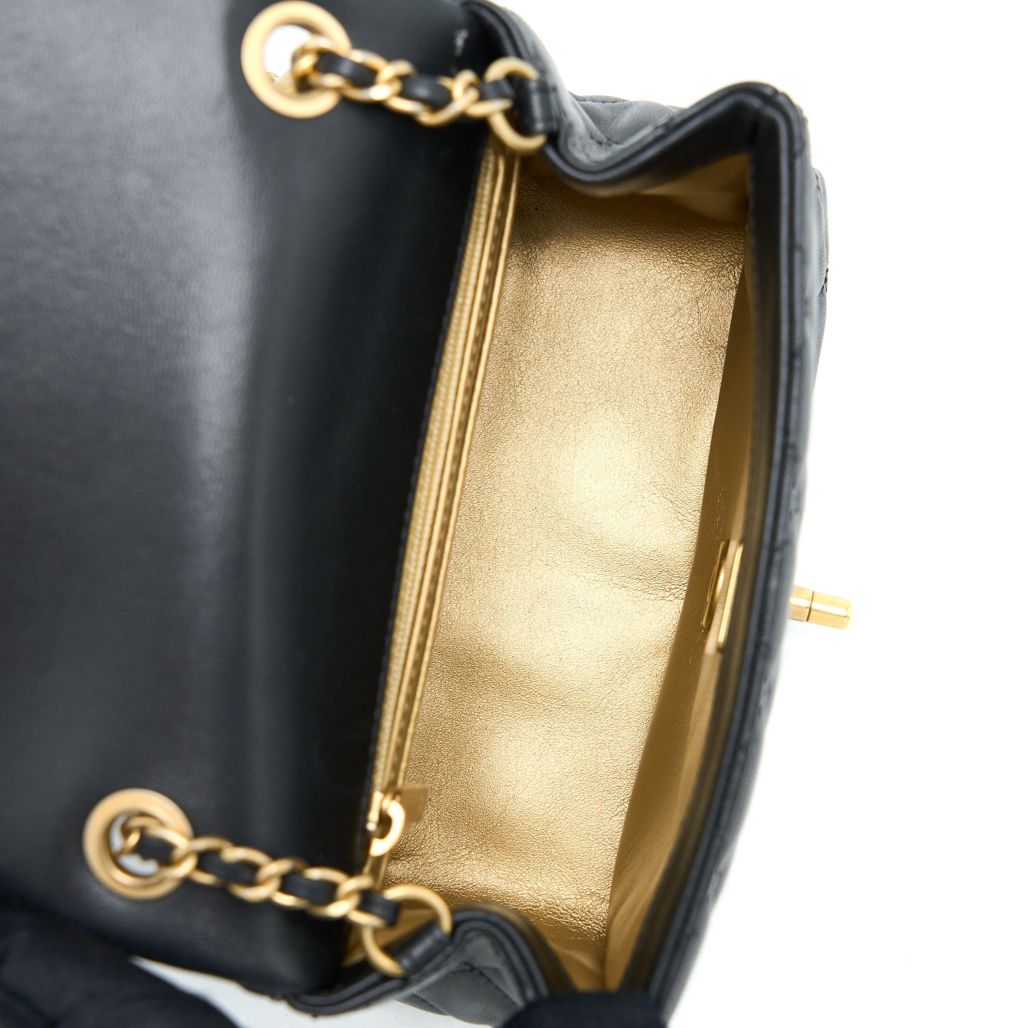 CHANEL PEARL CRUSH MINI SQUARE LAMBSKIN BLACK BRUSHED GHW (MICROCHIP)