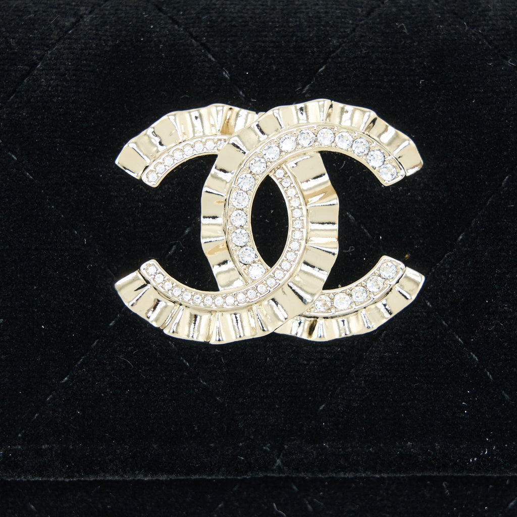 CHANEL 21A FLAP CARD HOLDER VELVET BLACK LGHW