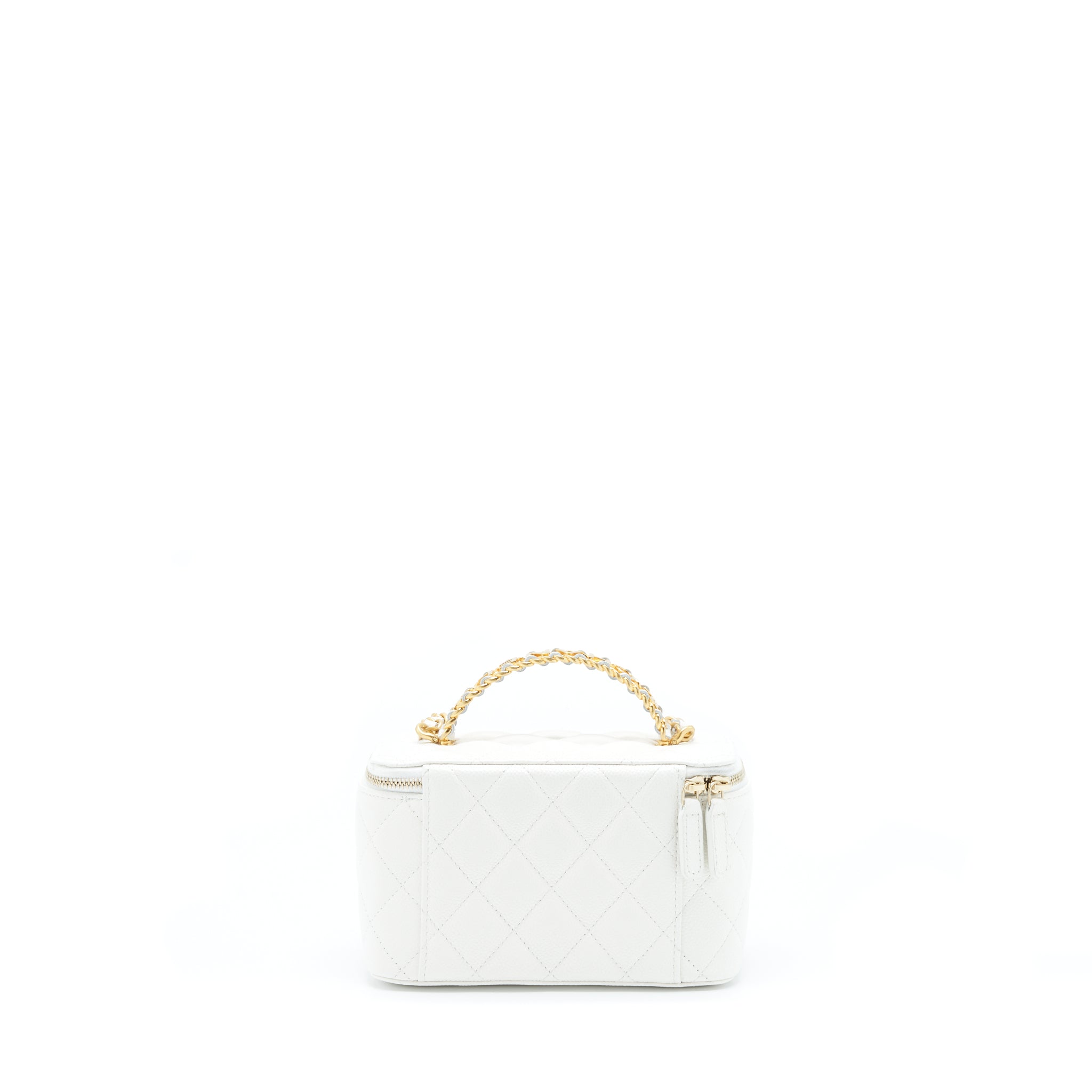 CHANEL 22S LOGO TOP HANDLE LONG VANITY WITH CHAIN CAVIAR WHITE GHW